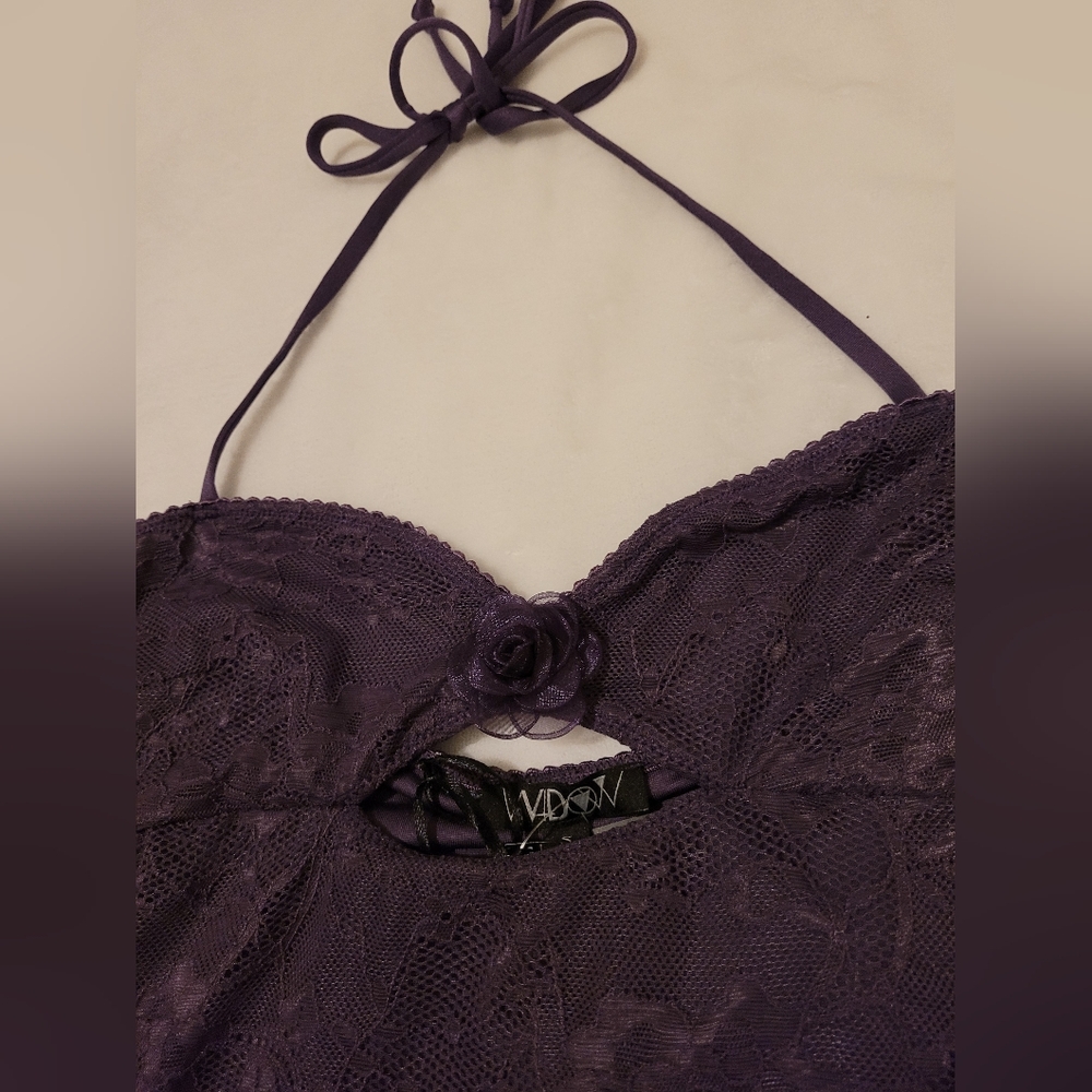 Widow Dolls Kill Gothic Purple Lace Halter Dress W Arm Sleeves - Picture 2 of 7